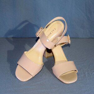 Talbots Women's Size 8 Nude Patent Leather Block Heel Ankle Strap Sandals